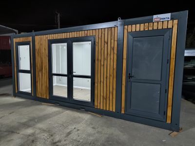 Büro- & Verkaufcontainer mit Holzverkleidung